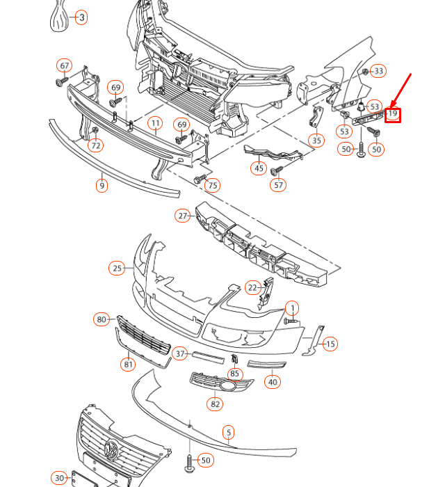 new volkswagen passat b6 front bumper left guide profile 3c0807183 original