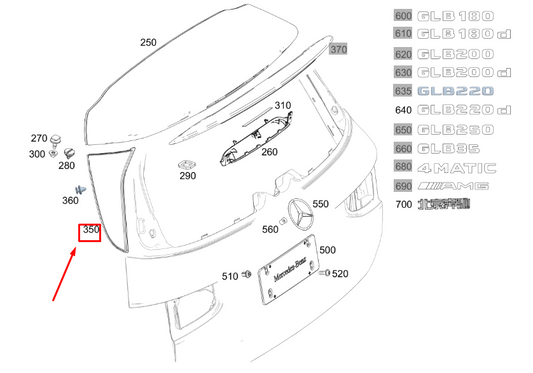 new mercedes-benz glb x247 rear right spoiler attachment a2477901400 original