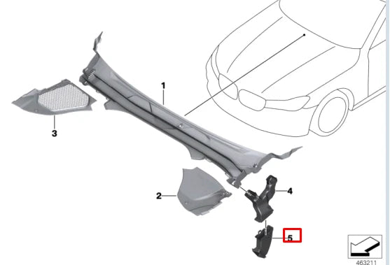 NEW BMW 5 G30 RIGHT BOTTOM WATER DRAIN CHANNEL 61667357248 ORIGINAL