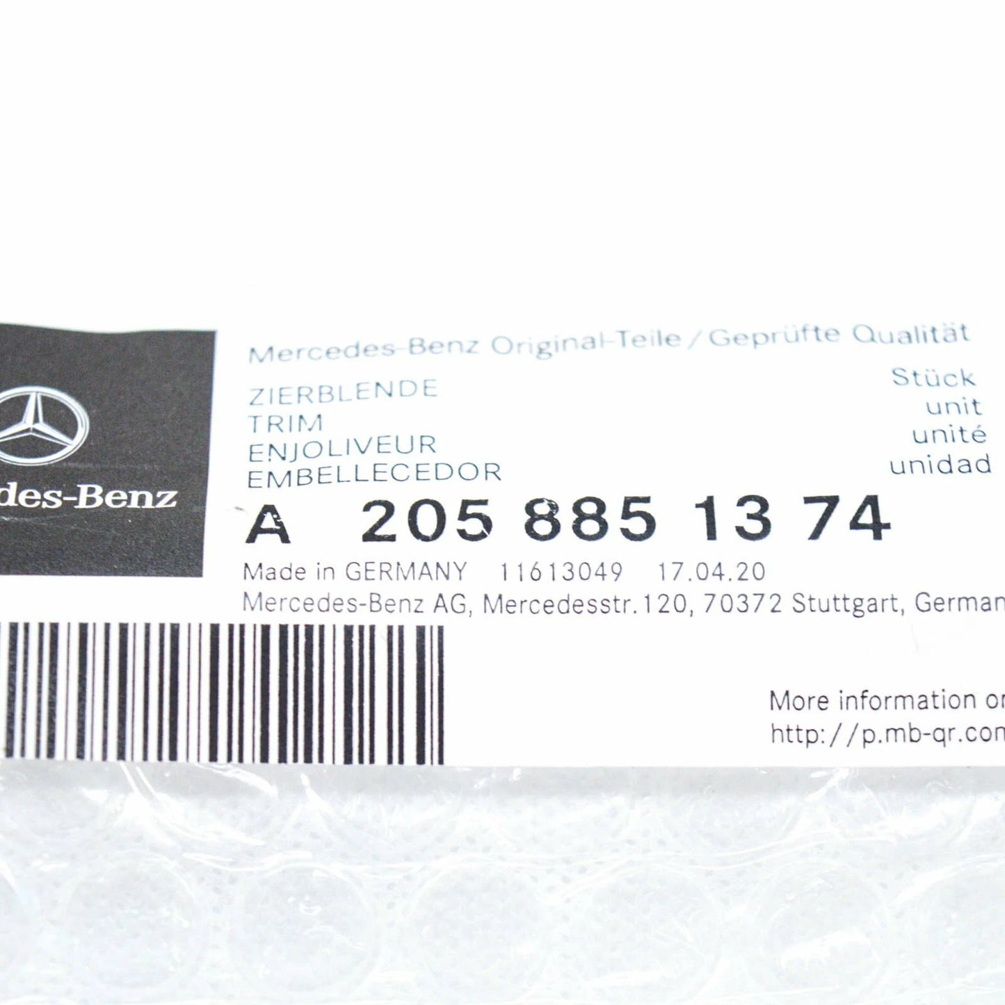 NEW MERCEDES-BENZ C-CLASS W205 FRONT BUMPER LEFT MOLDING TRIM A2058851374