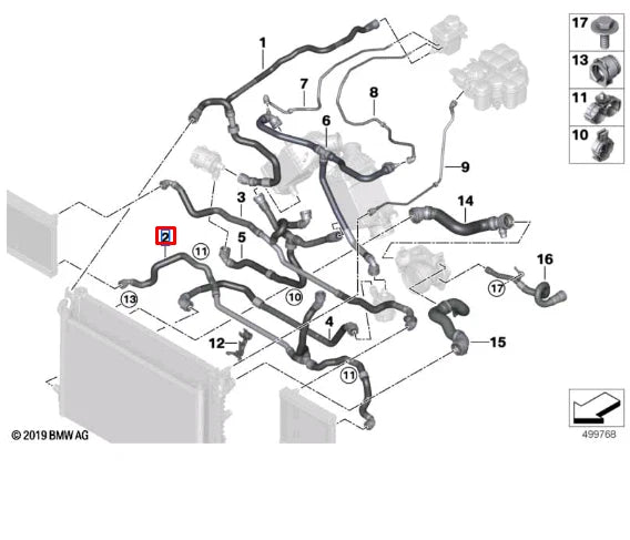 NEW BMW M5 F90 EXTERNAL RADIATOR COOLANT HOSE 17128747916 8747916 ORIGINAL