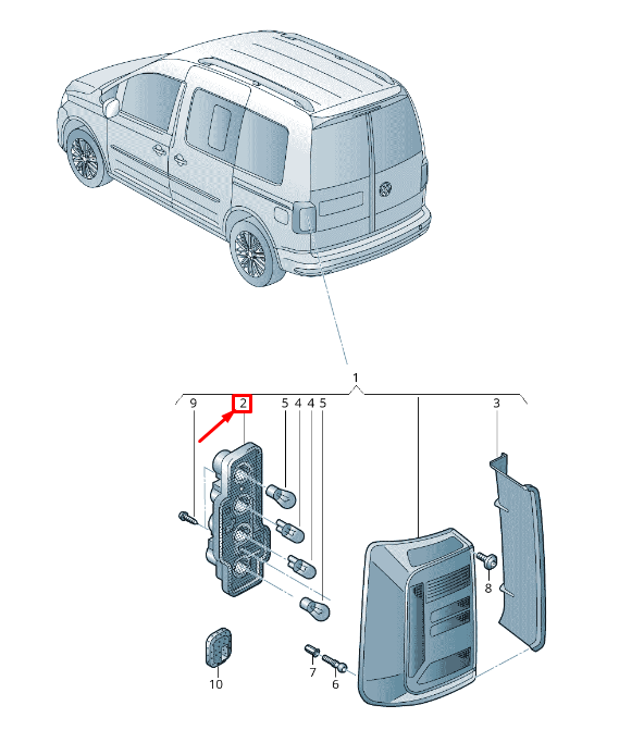 new vw caddy iv furgon sah rear right tail light lamp carrier 2k1945258c