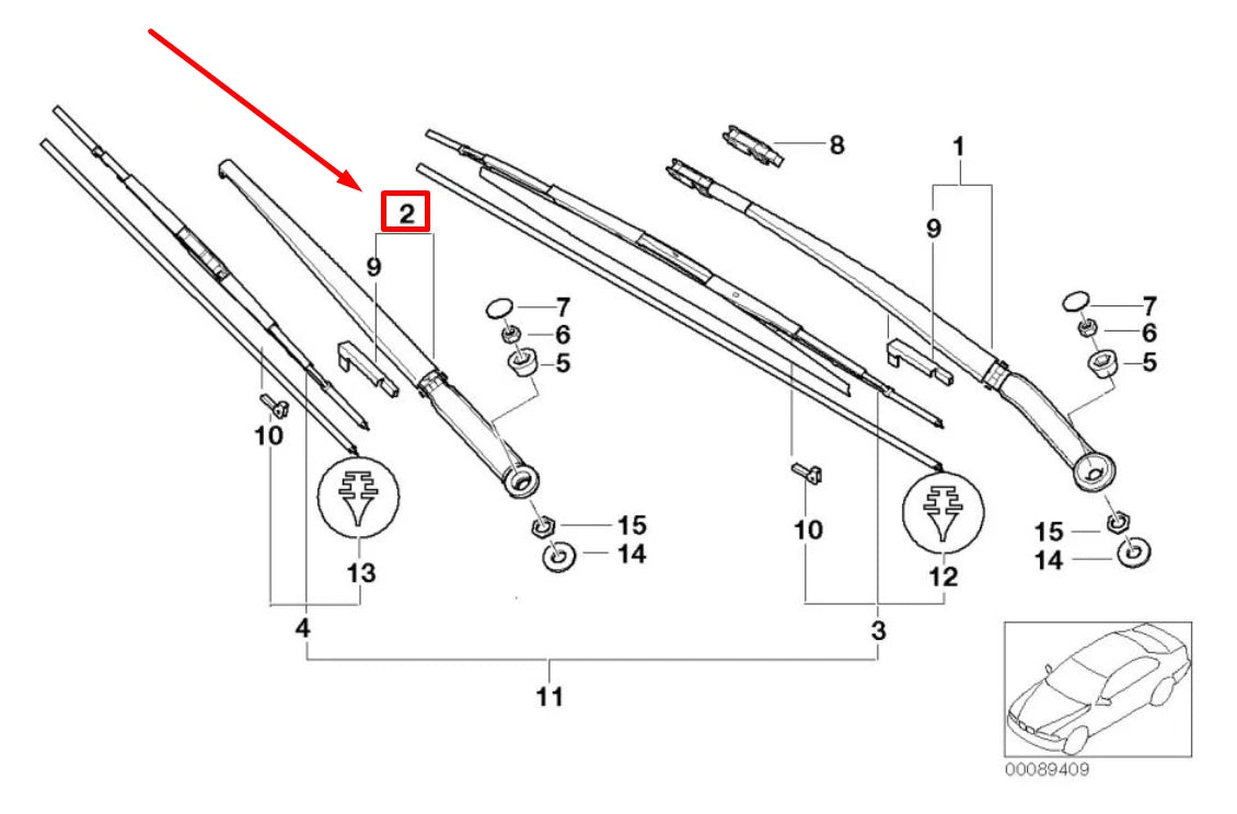 NEW BMW 3 E46 FRONT RIGHT WIPER BLADE ARM 7007128 61617007128 ORIGINAL