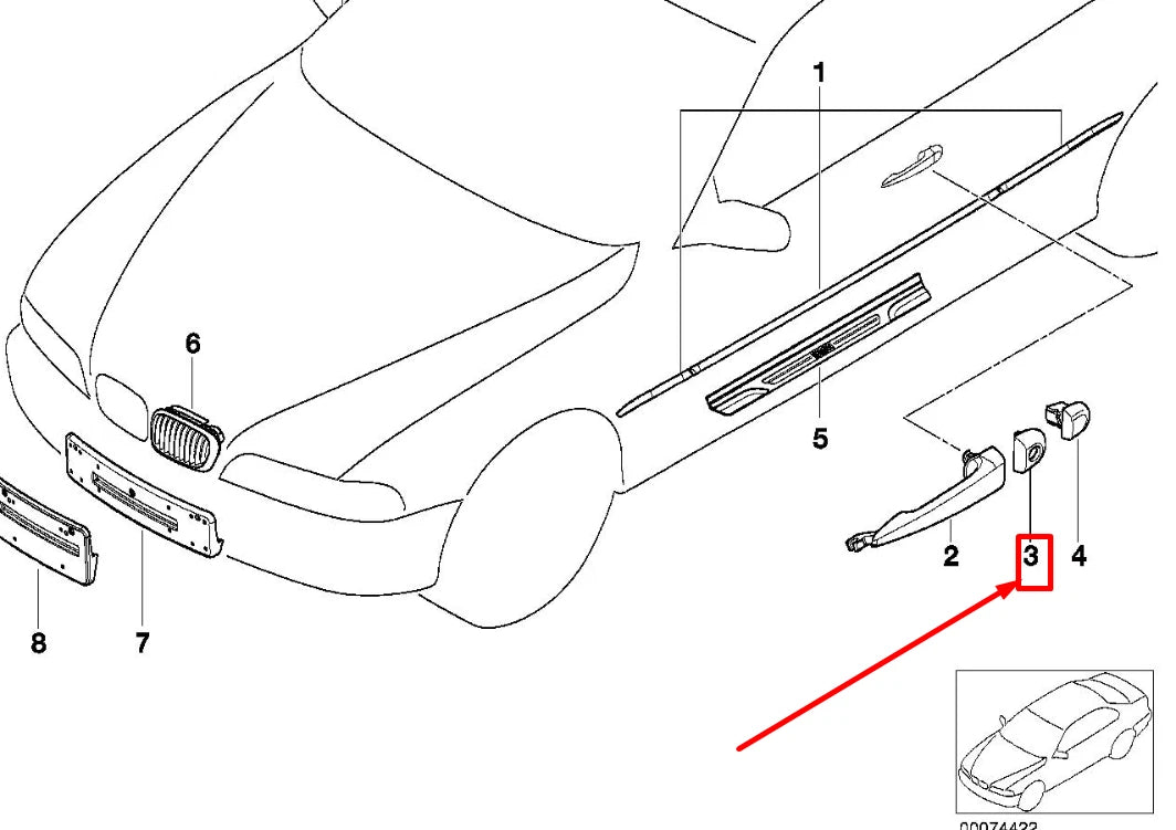 NEW BMW 3 E46 LEFT EXTERIOR DOOR HANDLE COVER 51218229623 8229623 ORIGINAL