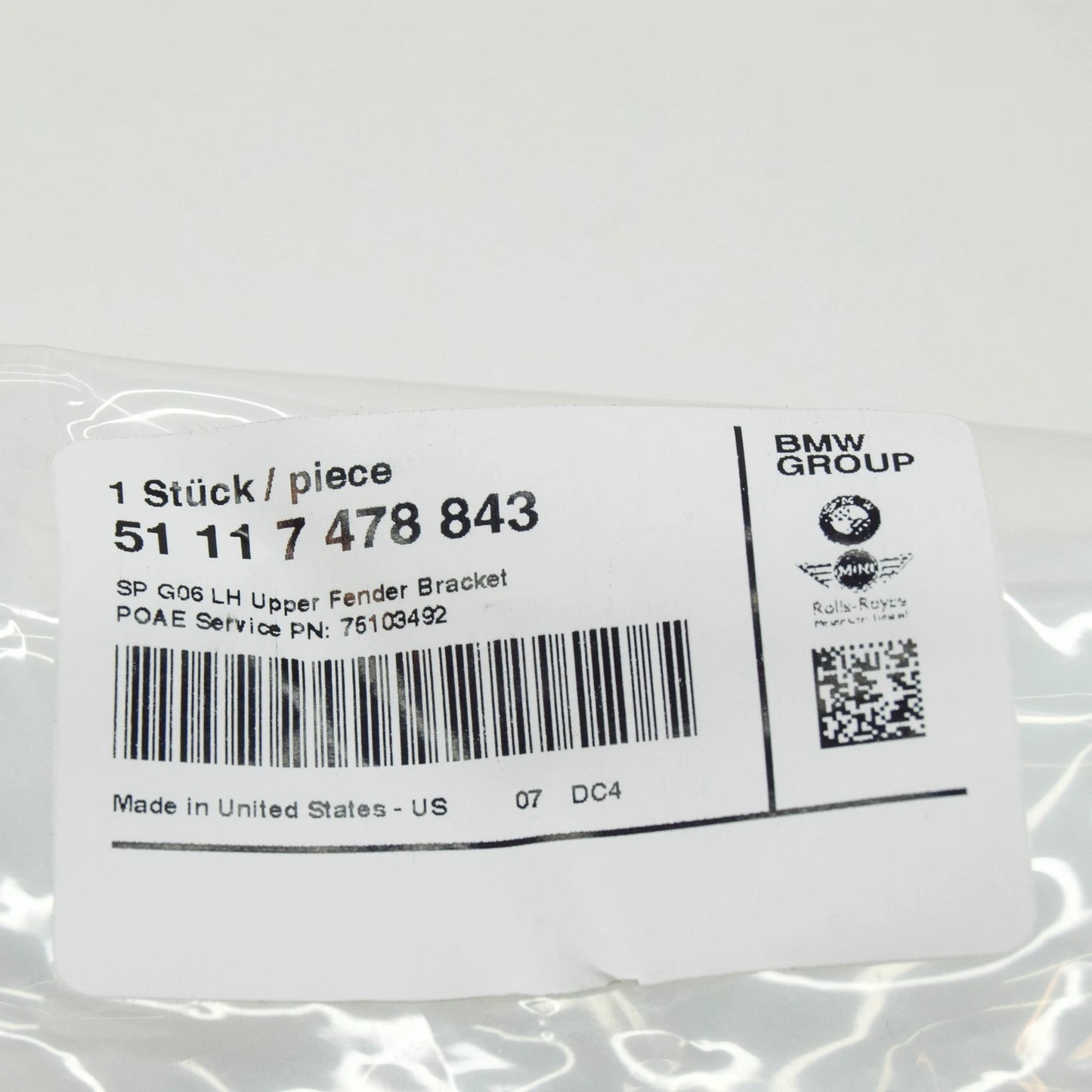 NEW BMW X6G06 FRONT LEFT UPPER BUMPER TOP GUIDE 7478843 51117478843 ORIGINAL