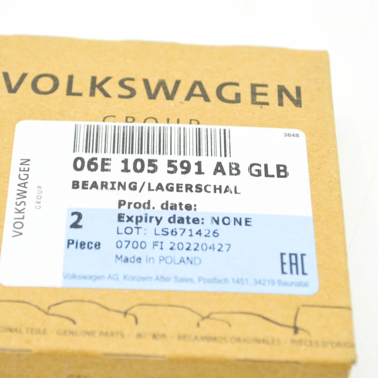 NEW AUDI A6 AVANT C6 LOWER ENGINE CRANKSHAFT BEARING 06E105591ABGLB ORIGINAL