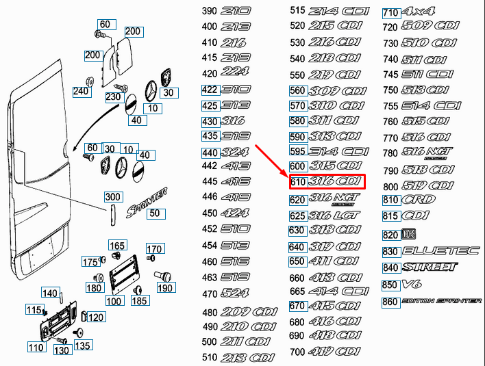 NEW MERCEDES-BENZ SPRINTER 906 REAR EMBLEM BADGE A9068176914 ORIGINAL