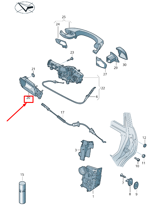 new seat tarraco kn rear right internal opening handle 5na839114eubn original