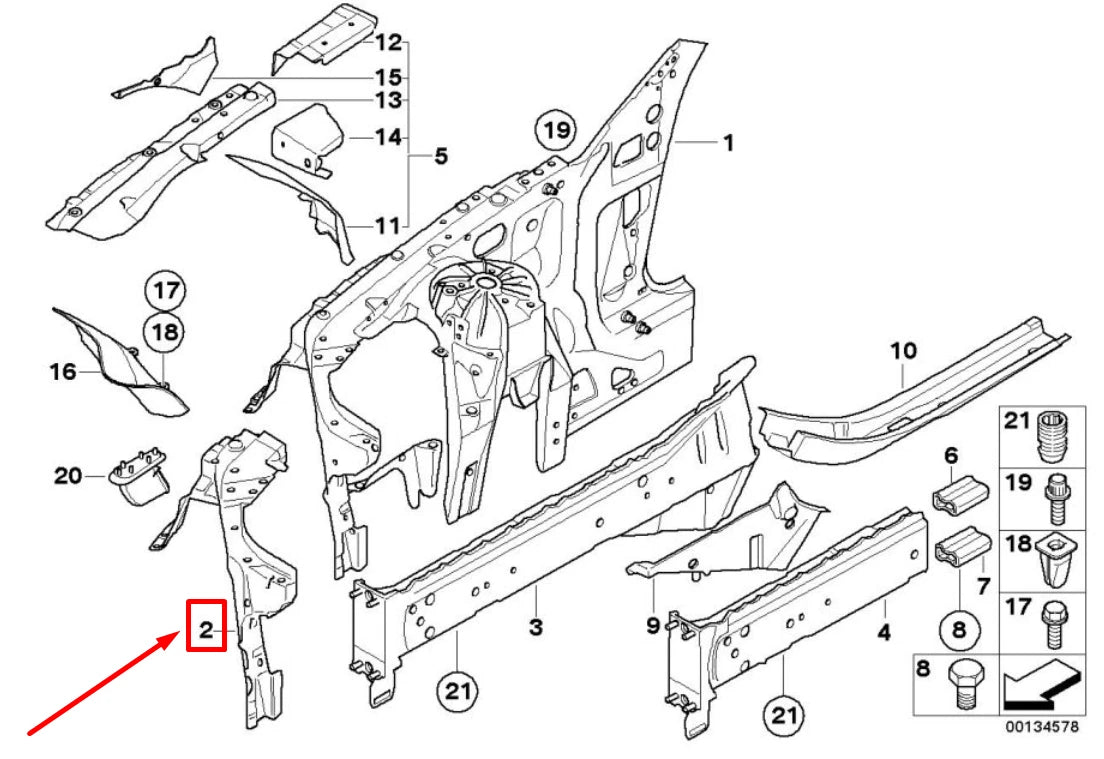 NEW BMW 5 E60 LEFT REINFORCEMENT SECTION 7111069 41147111069 ORIGINAL