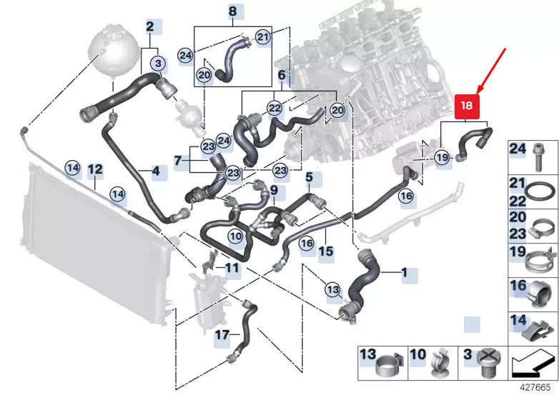 NEW BMW 5 GRAN TURISMO F07 ENGINE COOLANT HOSE 17127619694 7619694 ORIGINAL