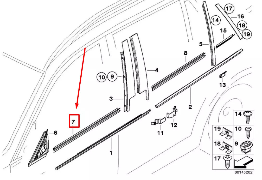 NEW BMW 3 E90 FRONT LEFT DOOR WINDOW STRIP 51337060233 7060233 ORIGINAL