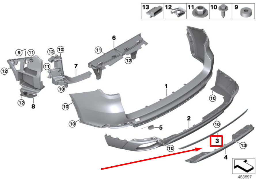 new bmw x5 f15, f85 rear bumper trim strip 51127365333 7365333 original