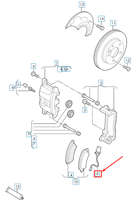 new vw crafter sz mk2 front disc brake pad warning contact 2n0615437b original