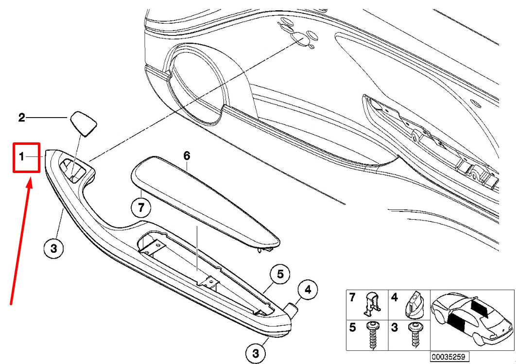 NEW BMW 3 E46 FRONT LEFT DOOR TRIM PANEL ARMREST 51417049671 7049671 ORIGINAL