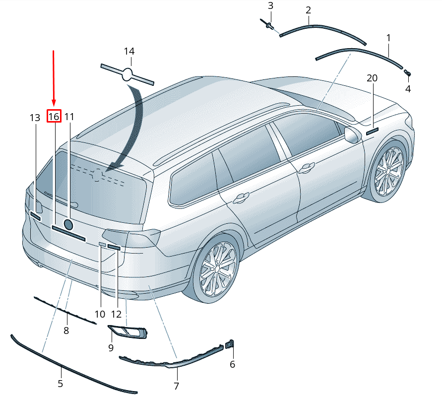 NEW VW PASSAT B8 3G BOOTLID BADGE 3G9853687C2ZZ ORIGINAL