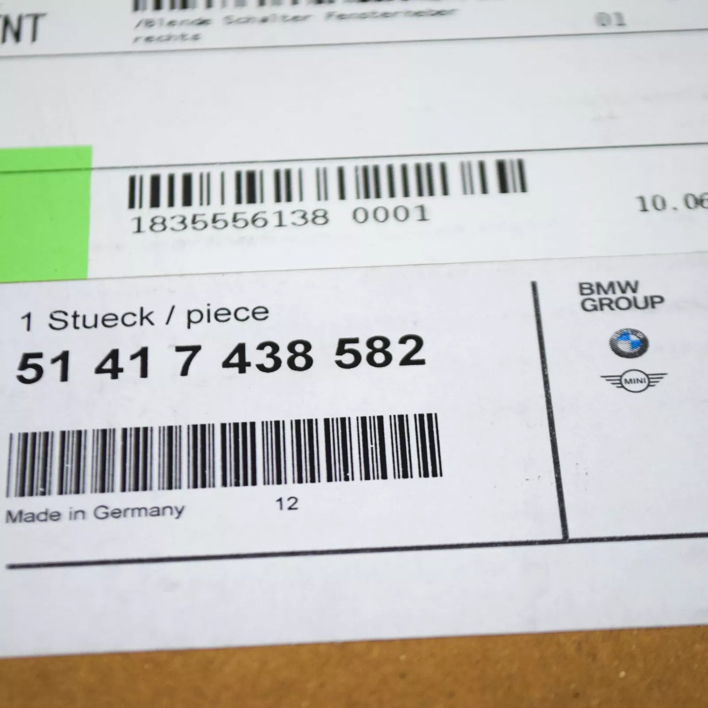 NEW BMW 5 G30 FRONT RIGHT DOOR WINDOW SWITCH PANEL TRIM LHD 51417438582 ORIGINAL