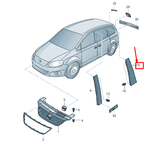NEW VW SHARAN 7N LEFT DOOR C-PILLAR TRIM 7N0839903C041 ORIGINAL
