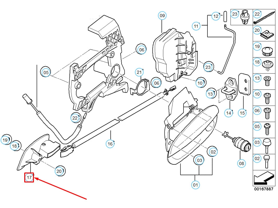 NEW BMW Z4 E85 FRONT LEFT INSIDE DOOR HANDLE 51417016661 7016661 ORIGINAL
