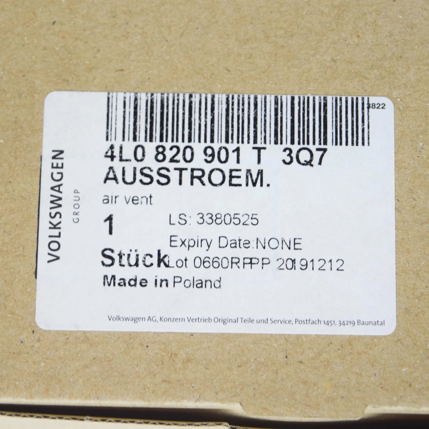 NEW AUDI Q7 4L FRONT LEFT DASHBOARD AIR VENT DUCT 4L0820901T3Q7 ORIGINAL