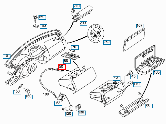 NEW MERCEDES BENZ CL C215 GLOVE BOX LATCH FASTENER A2206800484 ORIGINAL