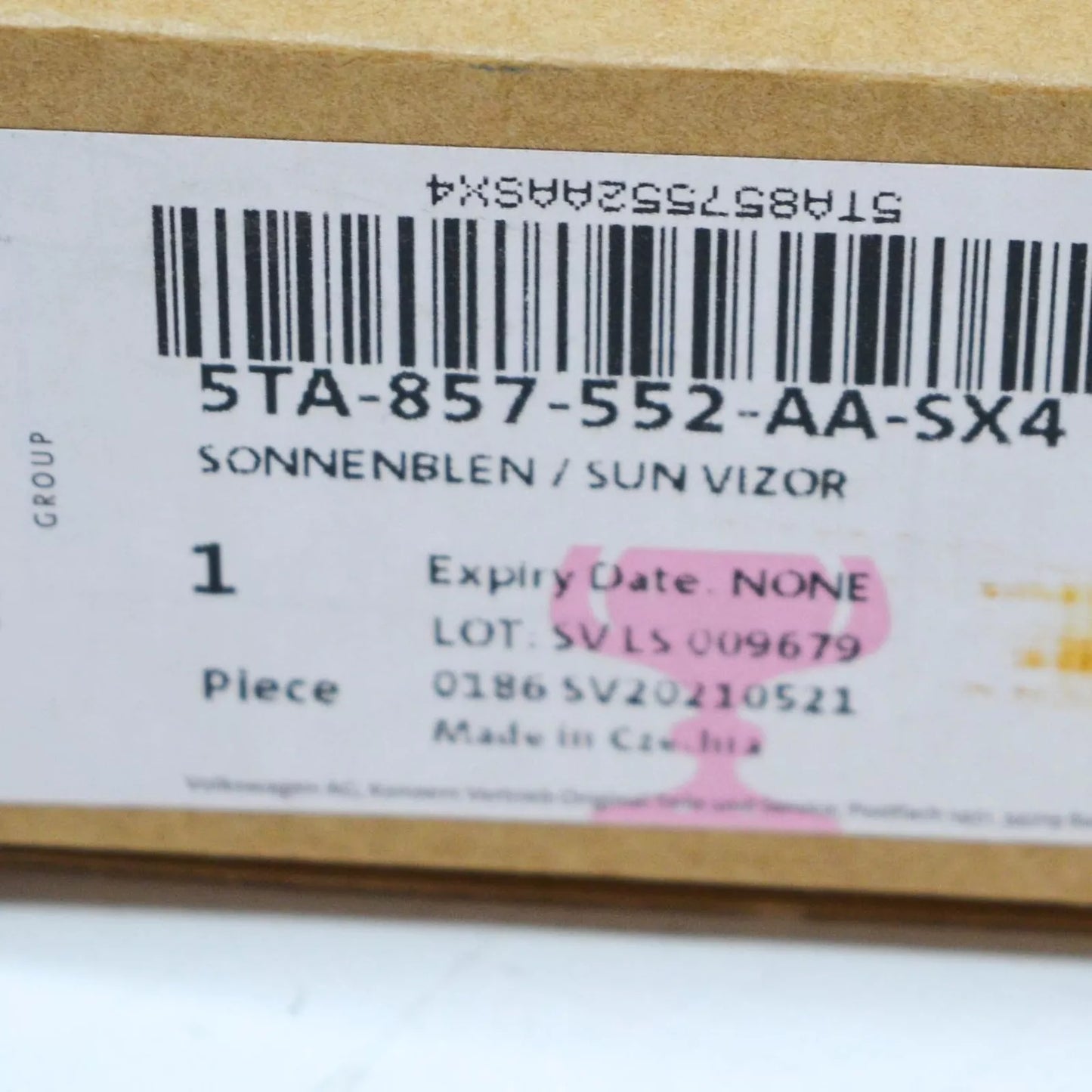 NEW VW TIGUAN AD FRONT RIGHT SUN VISOR STORM GREY LHD 5TA857552AASX4 ORIGINAL