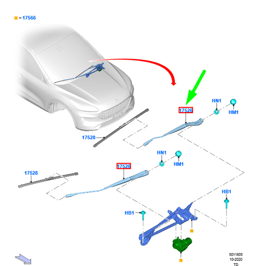 new ford kuga mk3 front wiper right arm lhd 2359923 lj6b-17526-aa original