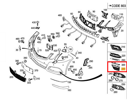 NEW MB E W212 AMG FRONT BUMPER LEFT GRILLE A2128850553 ORIGINAL