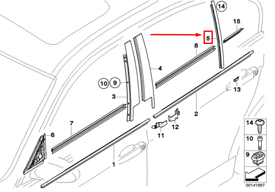 NEW BMW 3 E90 REAR RIGHT DOOR WINDOW GUIDE 7060256 51357060256 ORIGINAL