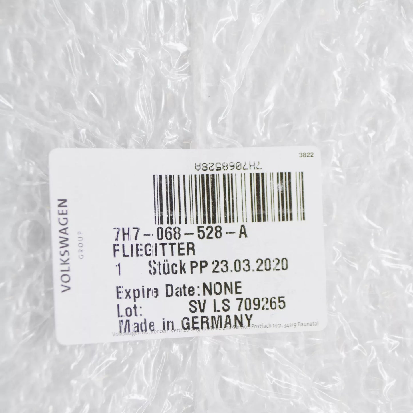 NEW VW TRANSPORTER T5 LEFT SLIDING WINDOW FLY SCREEN 7H7068528A ORIGINAL