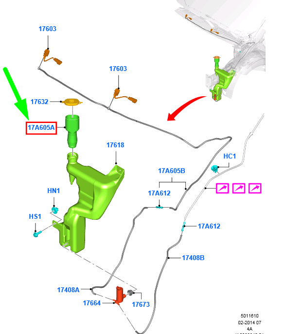 new ford tourneo courier windshield washer tube et76-17b644-aa 1849461 original