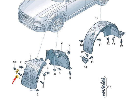 NEW AUDI Q7 4M FRONT LEFT INNER WHEELHOUSING BRACKET 4M0821989A ORIGINAL