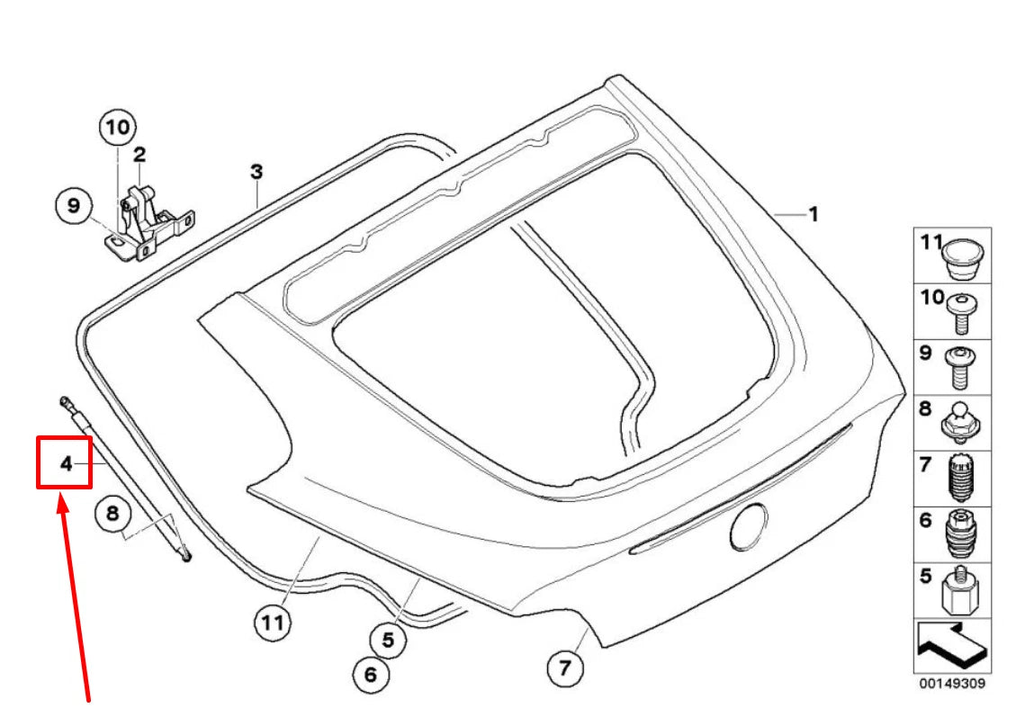 NEW BMW Z4 E86 TRUNK LID GAS PRESSURIZED SPRING 3420572 51243420572 ORIGINAL