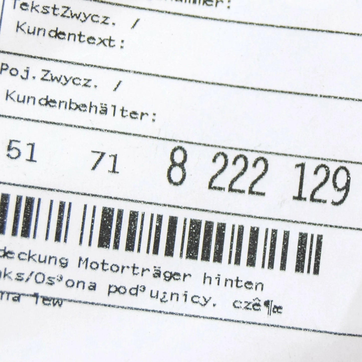 NEW BMW 5 E39 REAR LEFT ENGINE SUPPORT COVER 51718222129 8222129