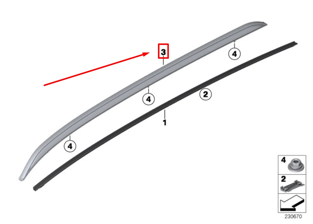 NEW BMW X3 F25 LEFT RETROFIT ROOF RAIL 51137230207 7230207 ORIGINAL