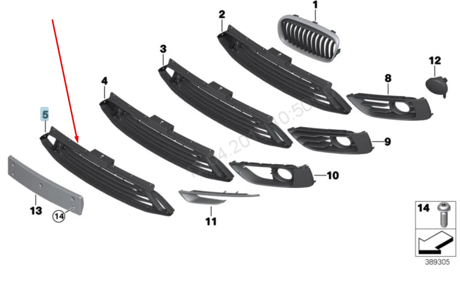 NEW BMW 2 F45 FRONT BUMPER CENTER OPEN SPORT LINE GRILLE 51117364728 ORIGINAL