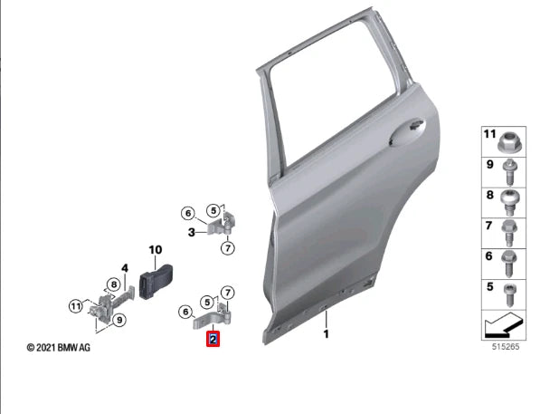 NEW BMW X3 G01 M F97 REAR LEFT DOOR HINGE 41007495993 ORIGINAL