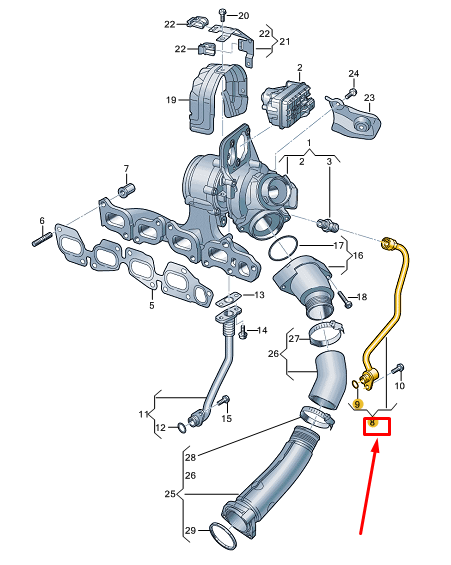 new vw golf cd mk8 turbocharger supply pipe 05l145771f original