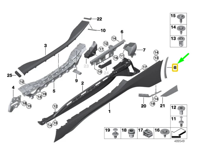 NEW BMW I8 I12 ROCKER PANEL RIGHT REAR COVER 51777354946 7354946 ORIGINAL