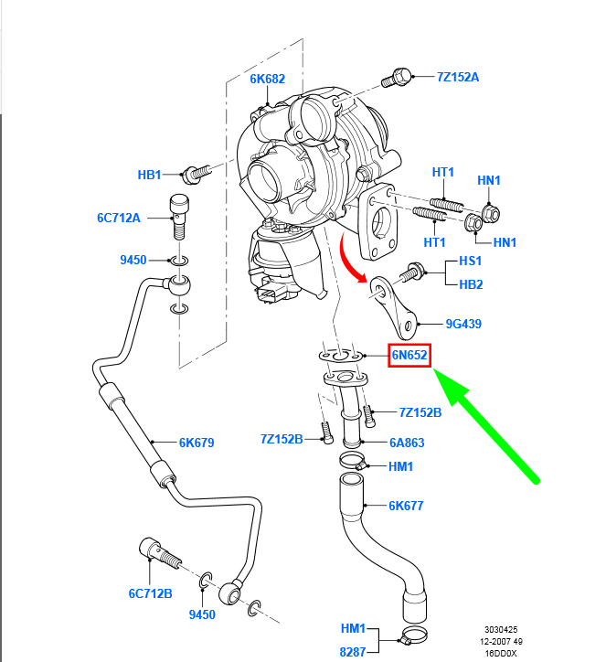 new ford c-max mk1 turbocharger gasket 6m5q-6n652-aa 1503552 original