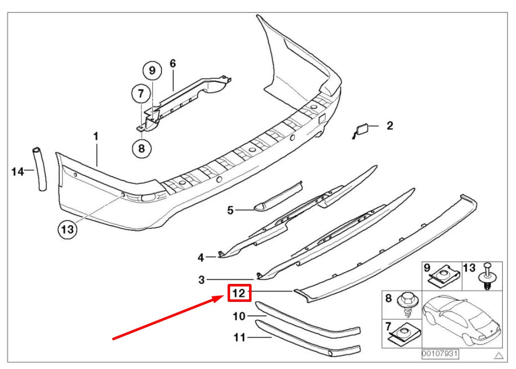 NEW BMW 5 E39 REAR BUMPER CENTER MOLDING 8184493 51128184493 ORIGINAL