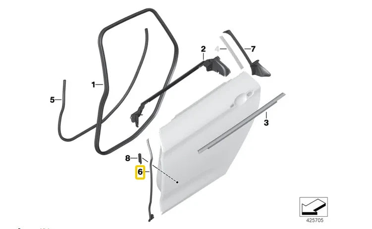 NEW  BMW 2 GRAN TOURER F46 REAR LEFT DOOR WEATHERSTRIP SEAL 51767326507 OEM