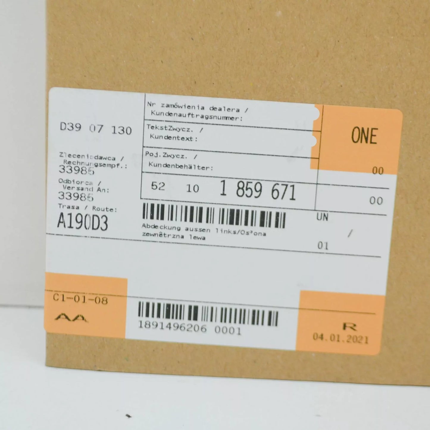 NEW BMW E21 E24 OUTER SEAT COVER LEFT 52101859671 1859671 ORIGINAL