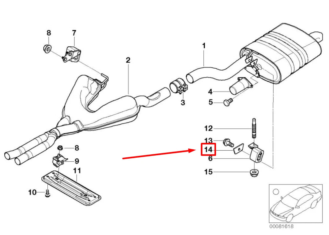 NEW BMW 5 E39 REAR MUFFLER CENTER BRACKET 18201435402 1435402 ORIGINAL