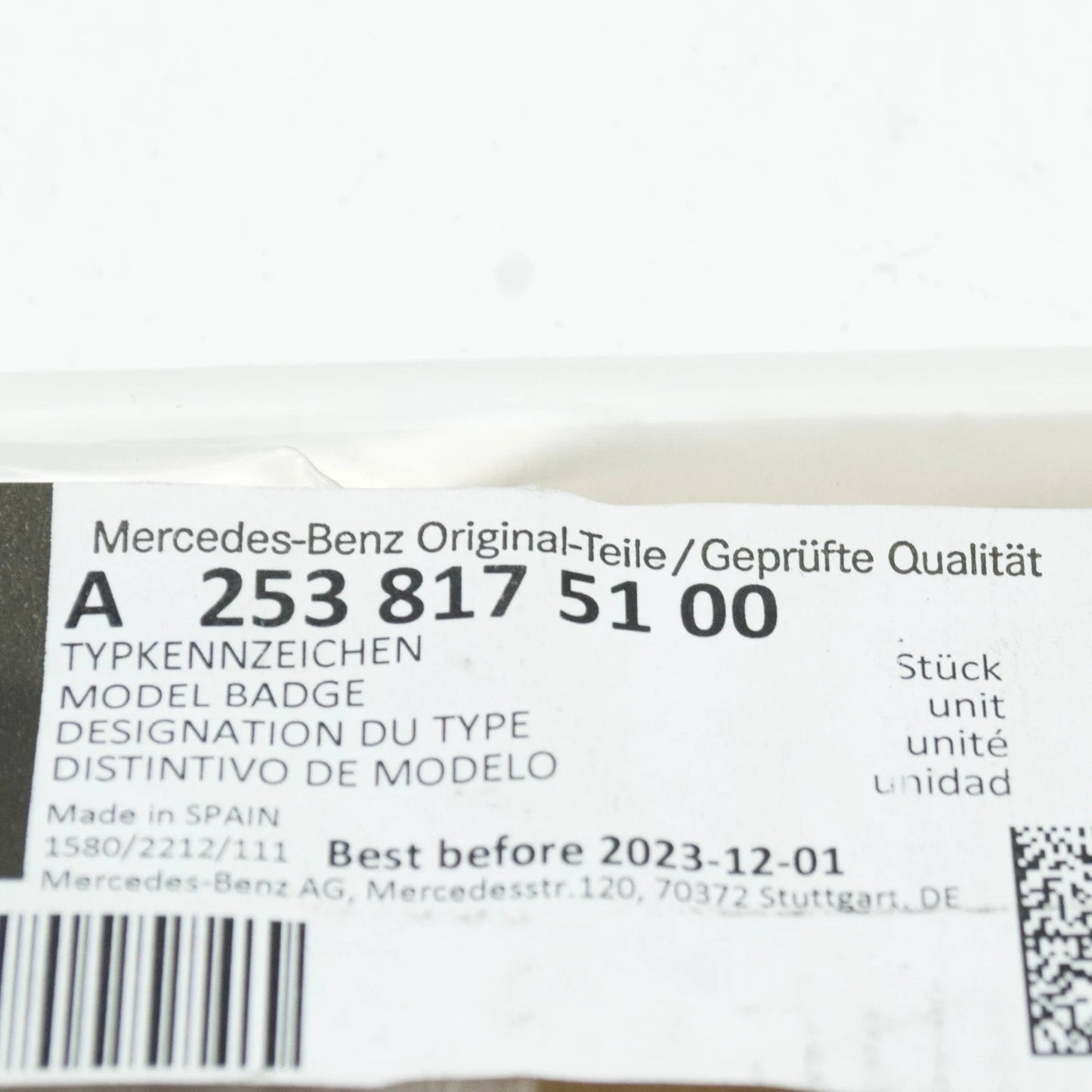 NEW MERCEDES-BENZ GLC COUPE C253 REAR BUMPER BOOTLID BADGE A2538175100 ORIGINAL