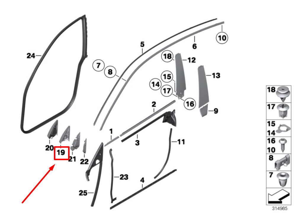 new bmw 5 f07 front right inner mirror baseplate cover 51337197860 original
