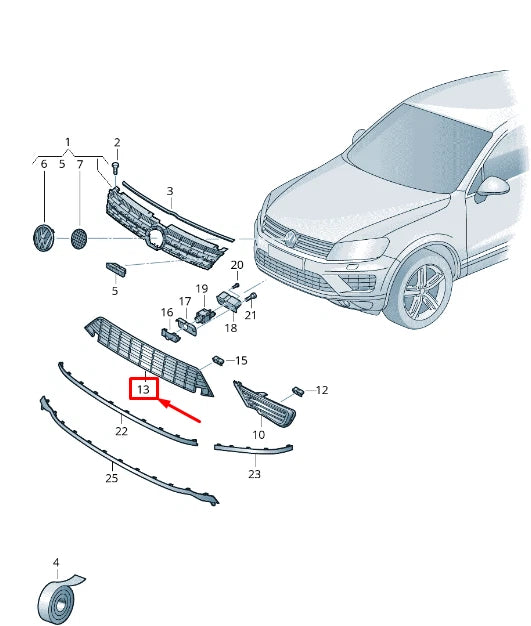 NEW VW TOUAREG 7P FRONT LOWER CENTER BUMPER GRILLE 7P6853677B9B9 ORIGINAL