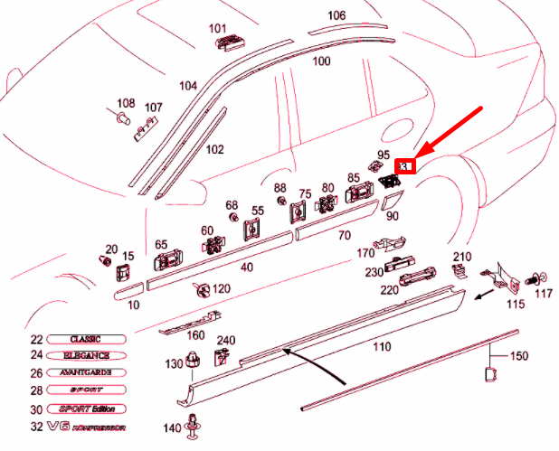 new mercedes-benz c w203 rear left fender clamp a0119884178 original