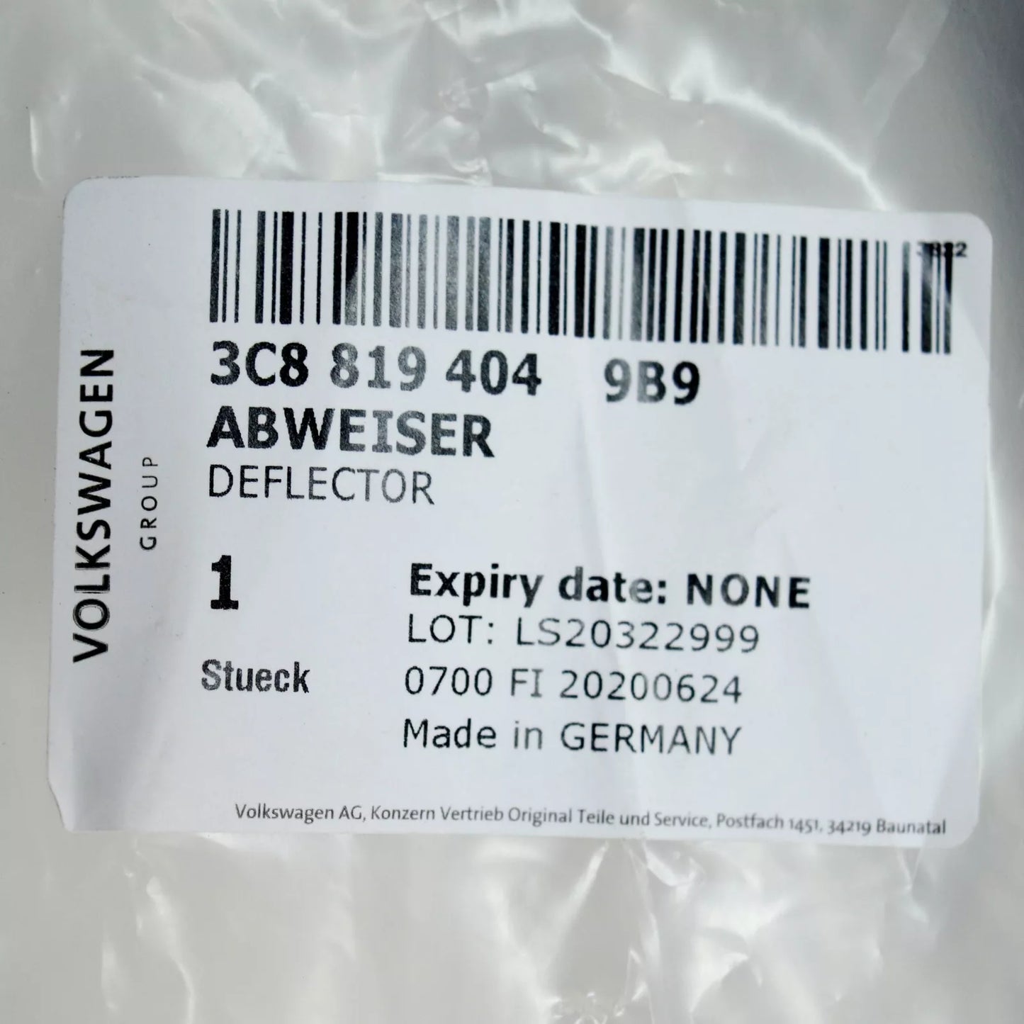 NEW VW PASSAT CC 357 FRONT RIGHT WATER DEFLECTOR LHD 3C88194049B9