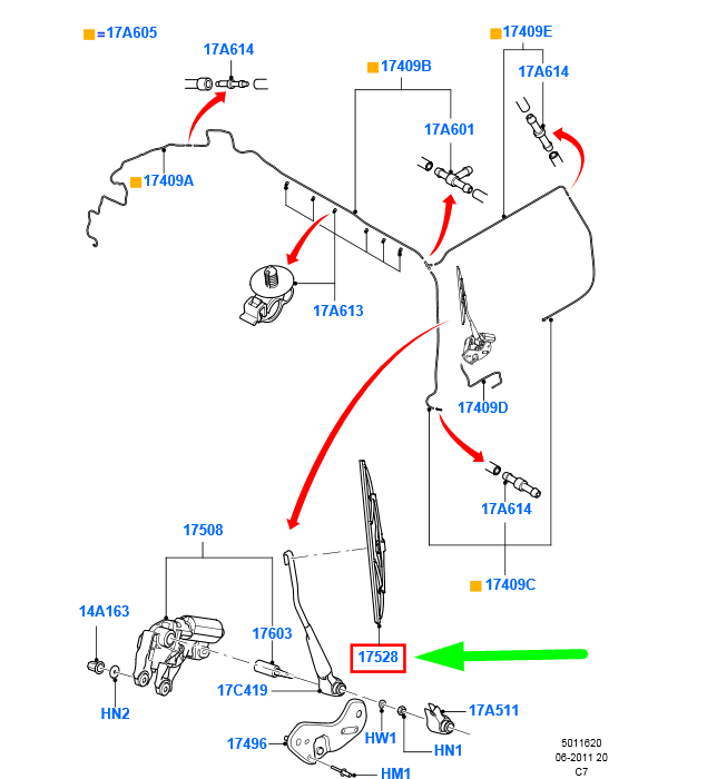 new ford transit connect mk1 rear wiper blade gu2j-17k442-aa 2127460 original