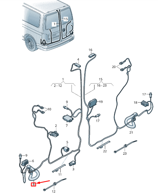 NEW VW TRANSPORTER VI T6 REAR LEFT WING DOOR WIRING GROMMET 7H0971840C ORIGINAL